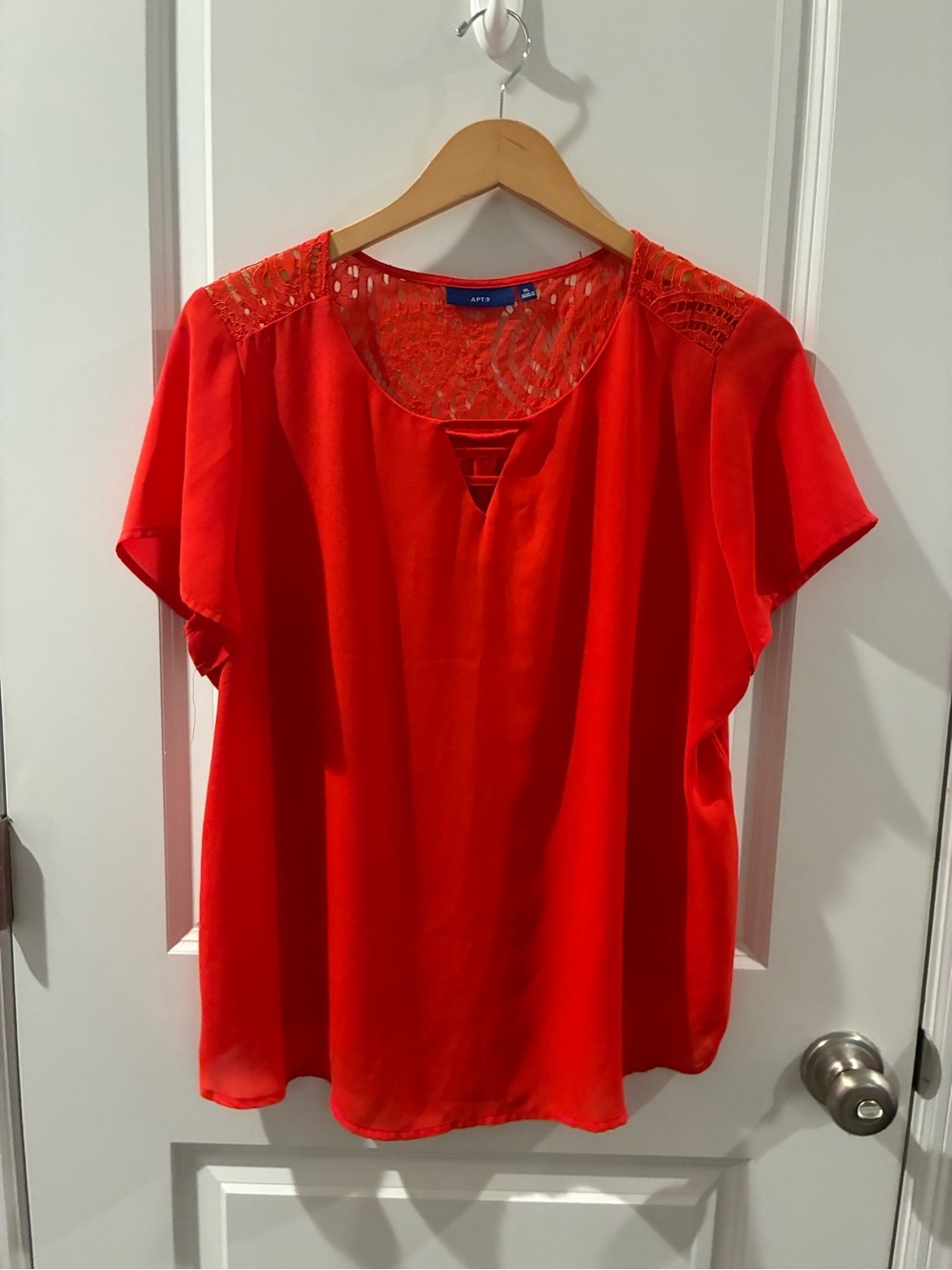 Apt. 9 Bright Red Lace-Accent Flutter Sleeve Blouse